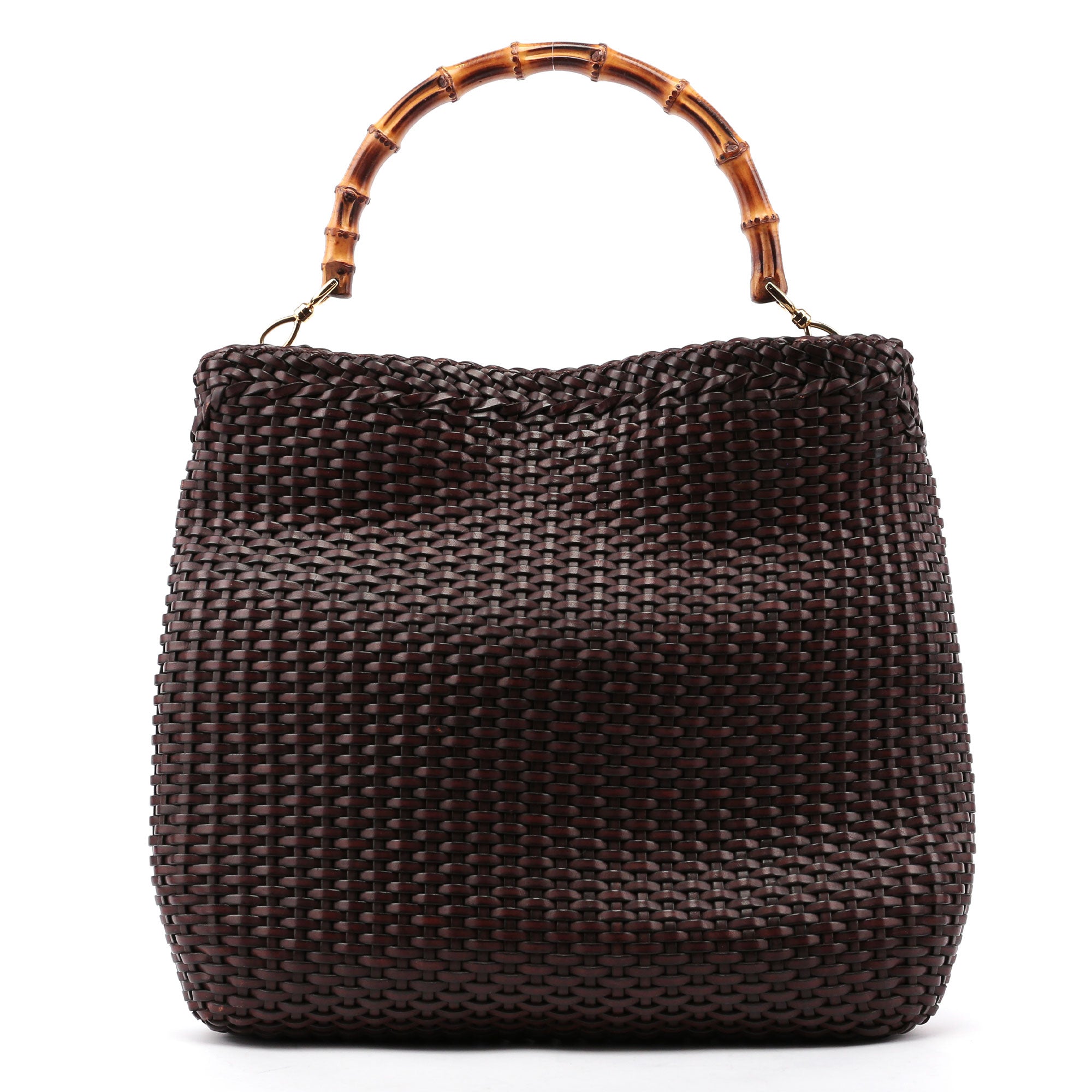 Gucci 1996 Large Brown Woven Bamboo 2-Way Bag