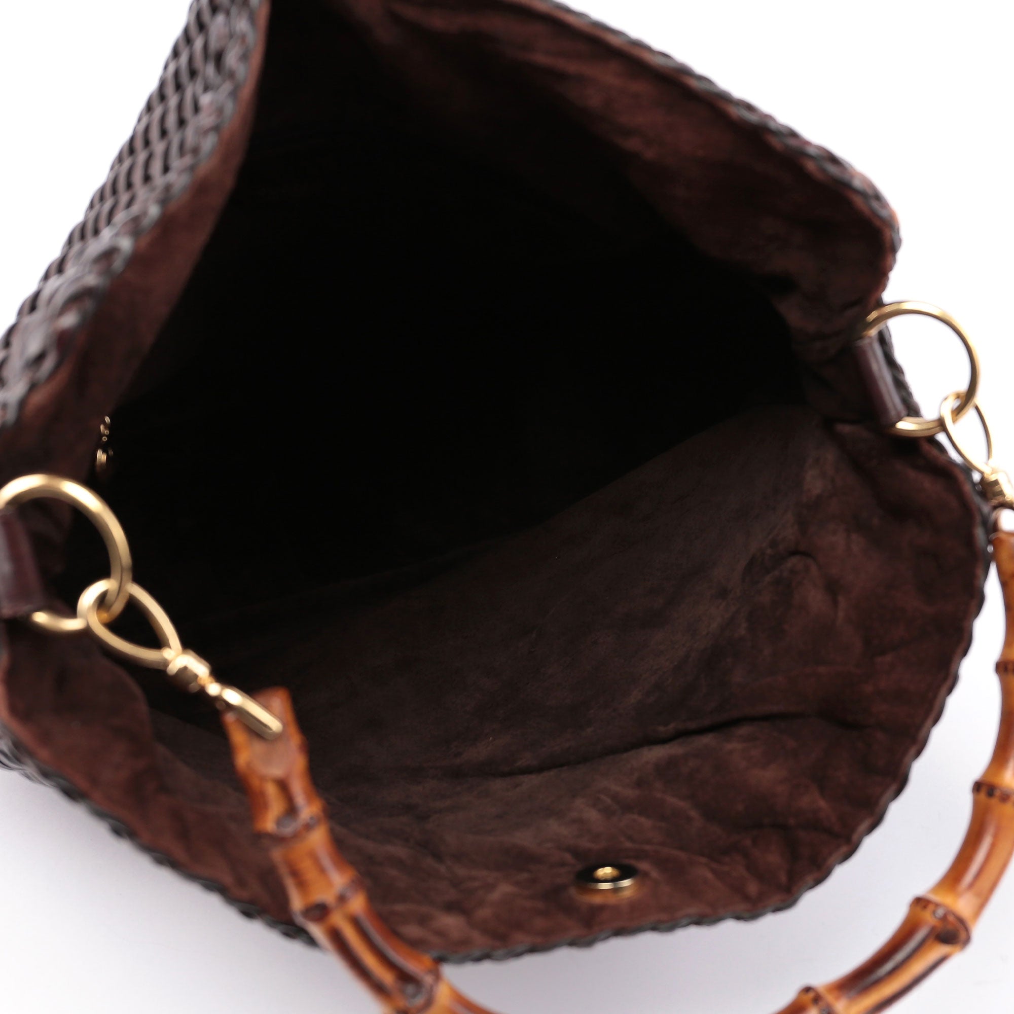 Gucci 1996 Große Bamboo 2-Way Tasche aus geflochtenem braunem Leder