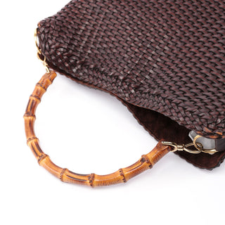 Gucci 1996 Large Brown Woven Bamboo 2-Way Bag