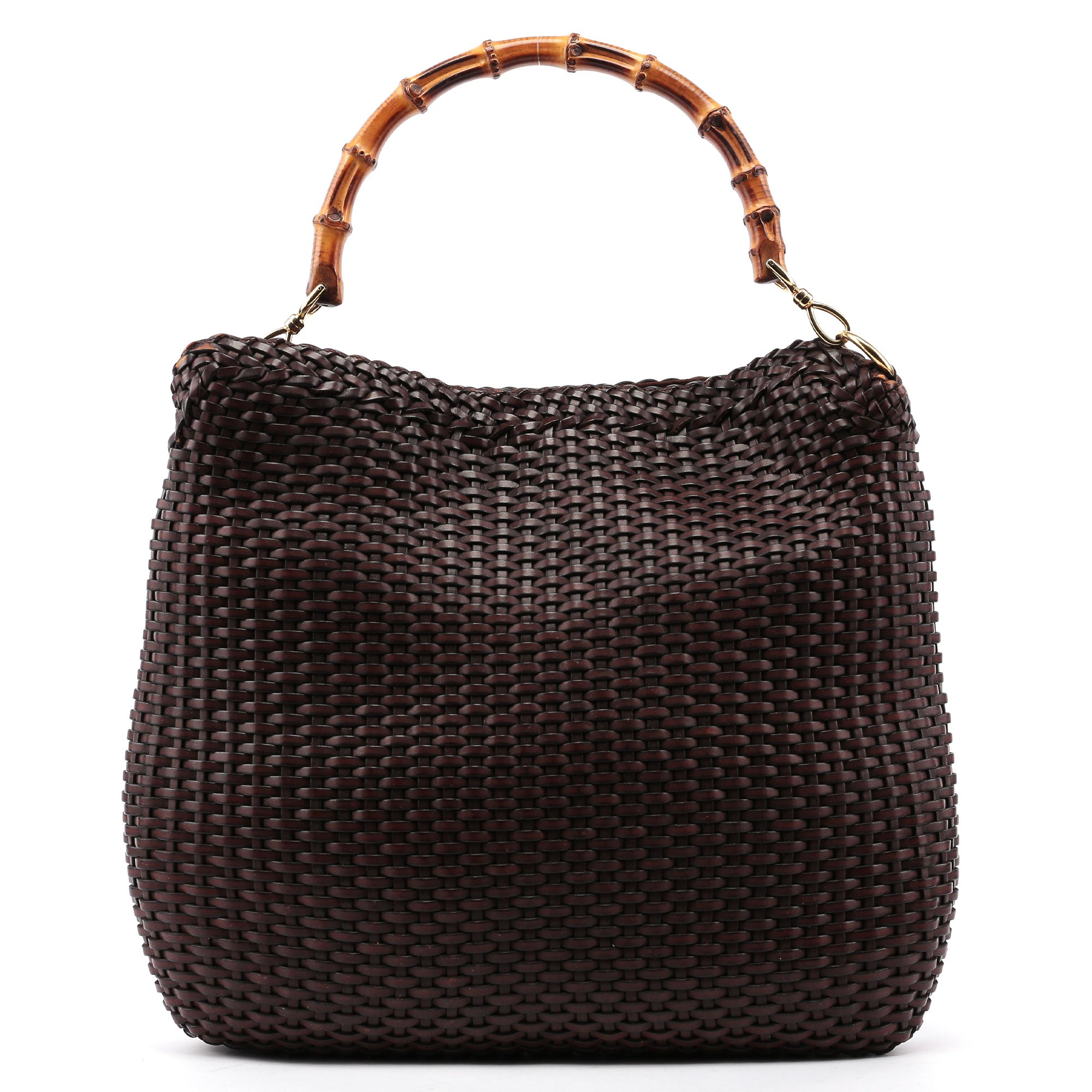 Gucci 1996 Large Brown Woven Bamboo 2-Way Bag