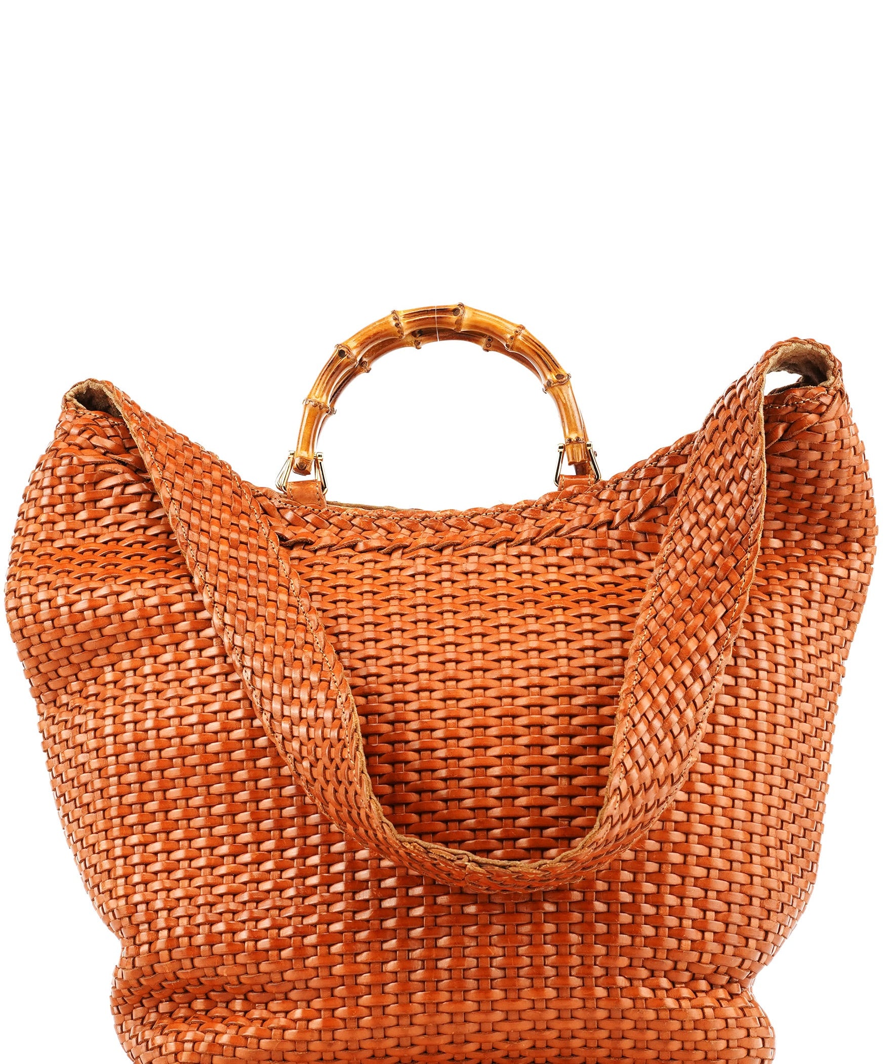 Gucci 1996 Light Brown Leather Bamboo 2-Way Bag