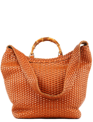 Gucci 1996 Light Brown Leather Bamboo 2-Way Bag