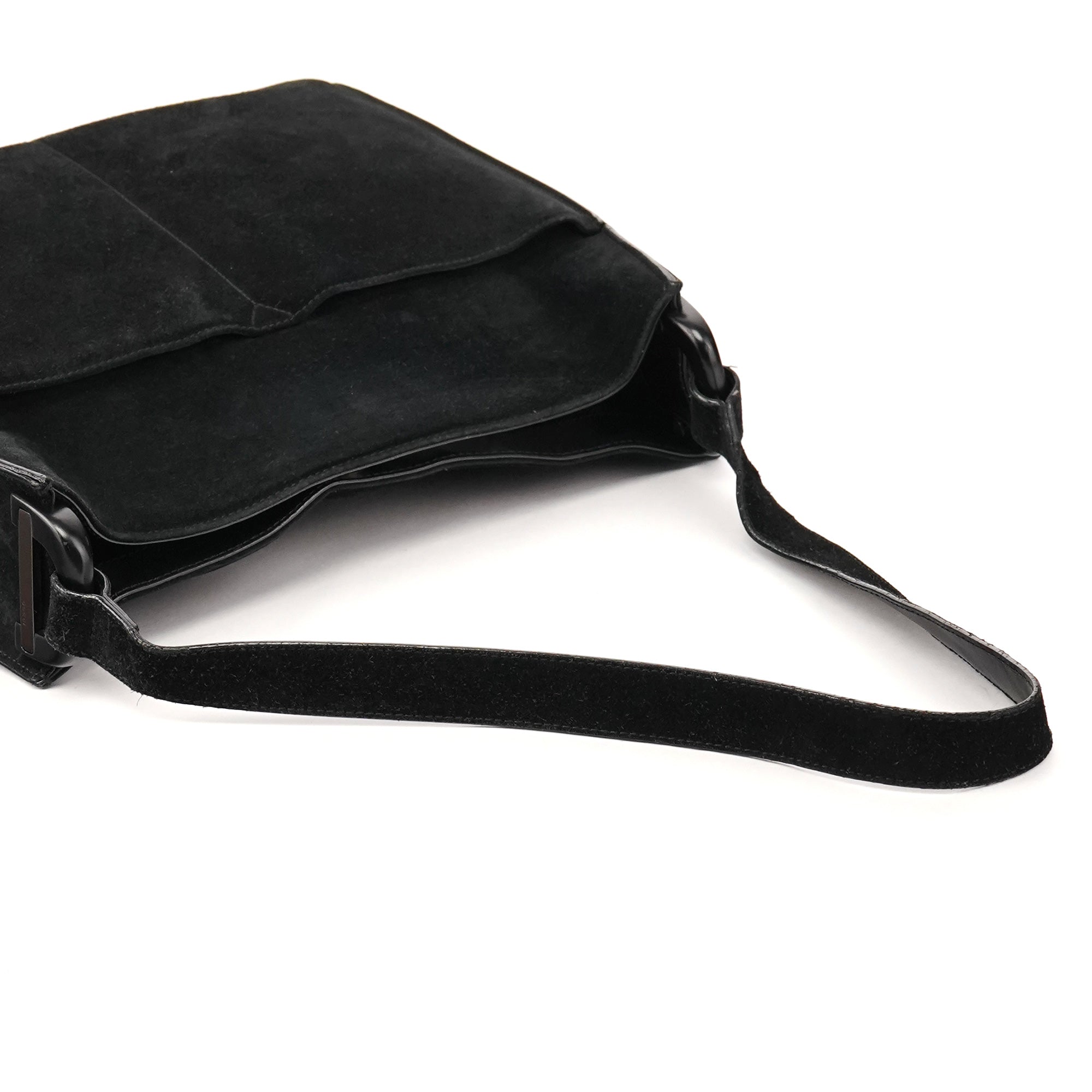 Gucci 1997 Borsa a spalla in camoscio antracite con finiture in resina
