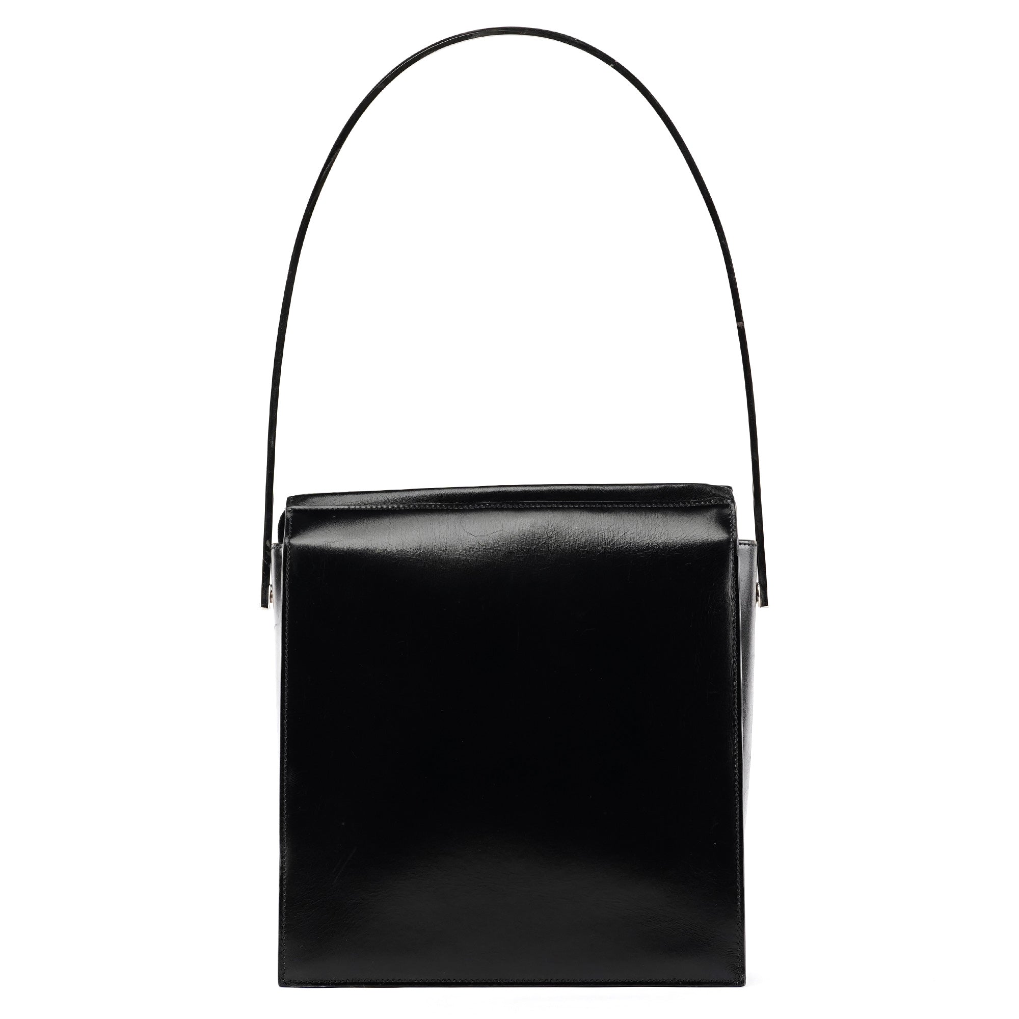 Gucci 1997 Schultertasche mit Metallhenkel aus schwarzem Kalbsleder