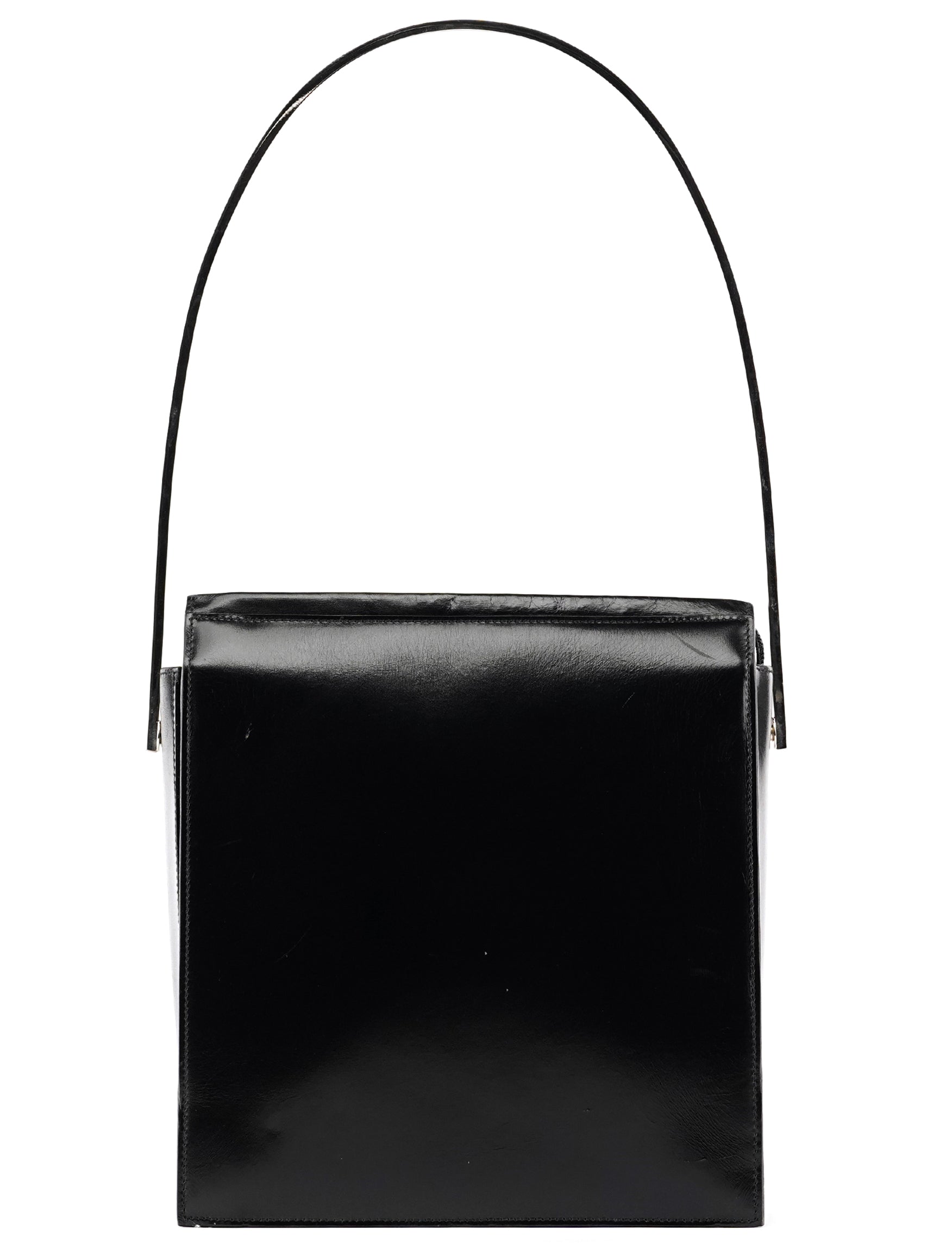 Gucci 1997 Schultertasche mit Metallhenkel aus schwarzem Kalbsleder