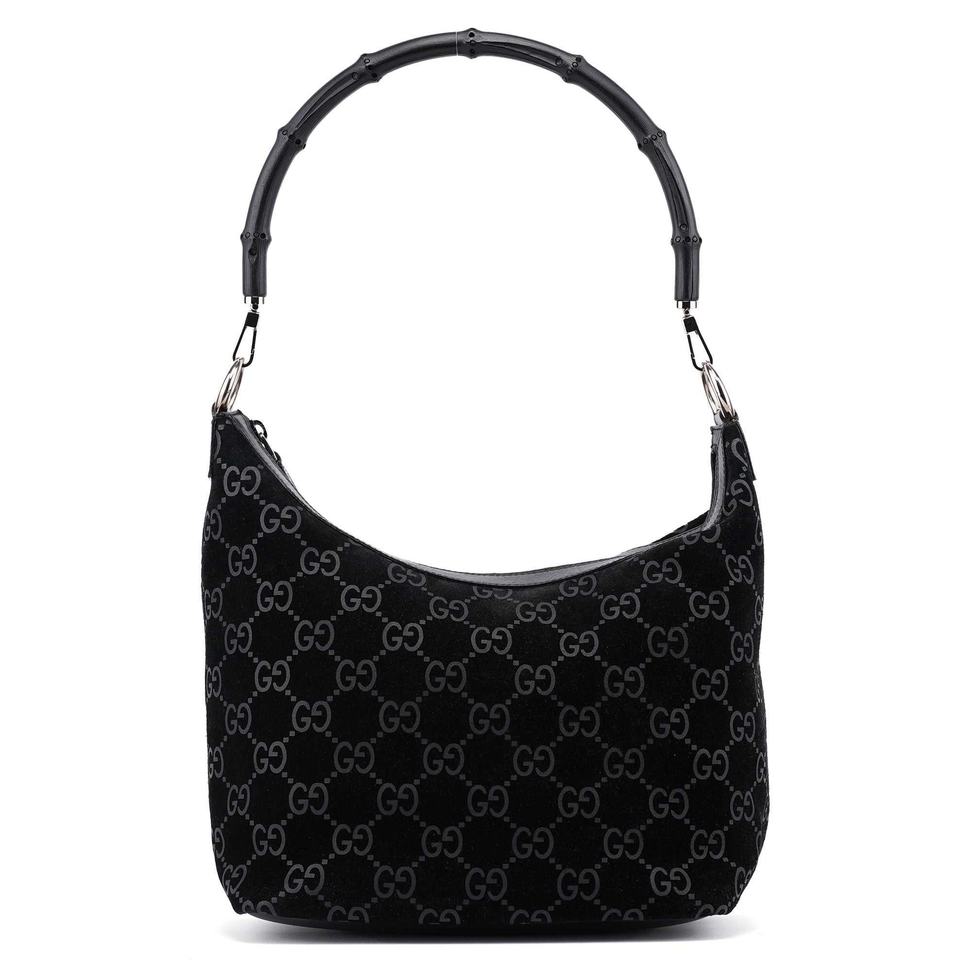 Gucci 1997 Black GG Suede Bamboo Shoulder Bag