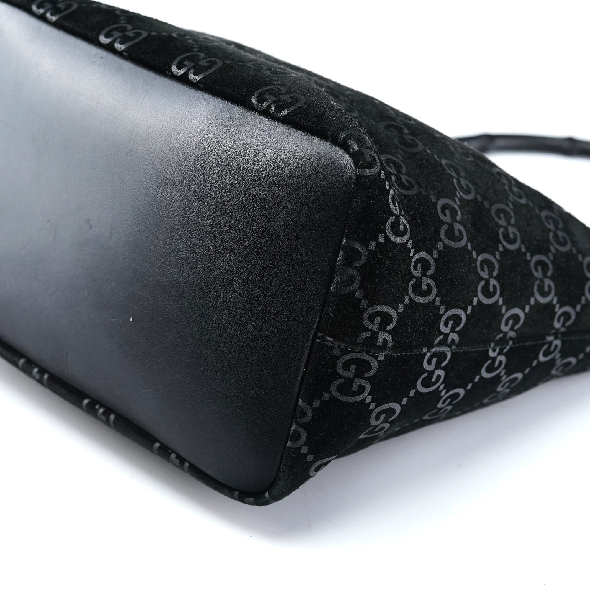 Gucci 1997 Black GG Suede Bamboo Shoulder Bag