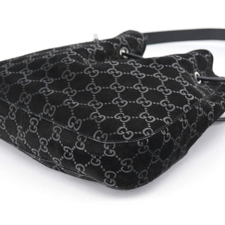 Gucci 1997 Black GG Suede Drawstring Shoulder Bag