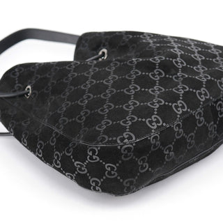 Gucci 1997 Black GG Suede Drawstring Shoulder Bag