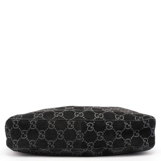 Gucci 1997 Black GG Suede Drawstring Shoulder Bag