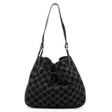 Gucci 1997 Black GG Suede Drawstring Shoulder Bag