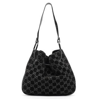 Gucci 1997 Black GG Suede Drawstring Shoulder Bag