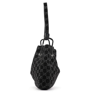 Gucci 1997 Black GG Suede Drawstring Shoulder Bag