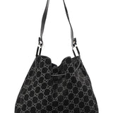 Gucci 1997 Black GG Suede Drawstring Shoulder Bag