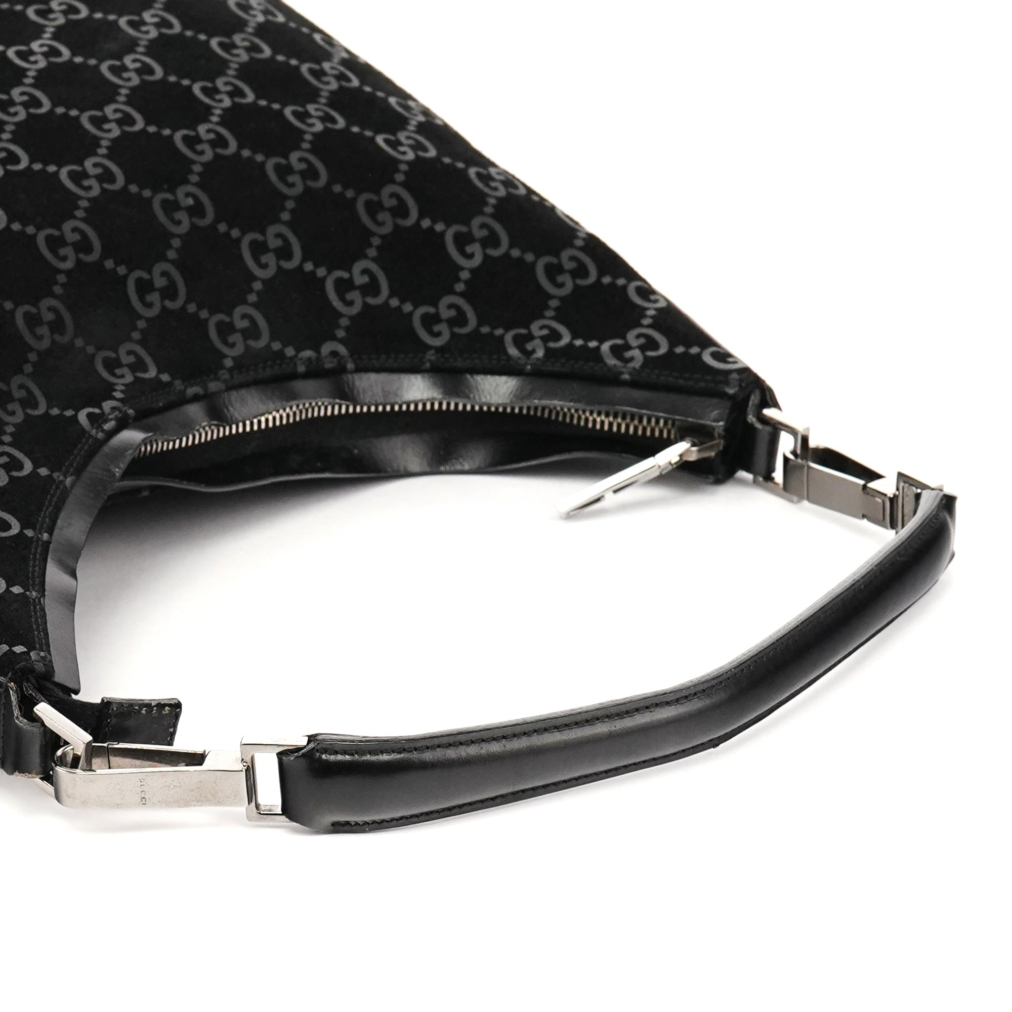 Gucci 1997 Black GG Suede Hobo Shoulder Bag