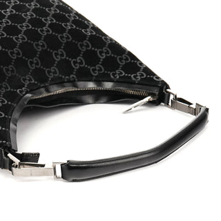 Gucci 1997 Black GG Suede Hobo Shoulder Bag
