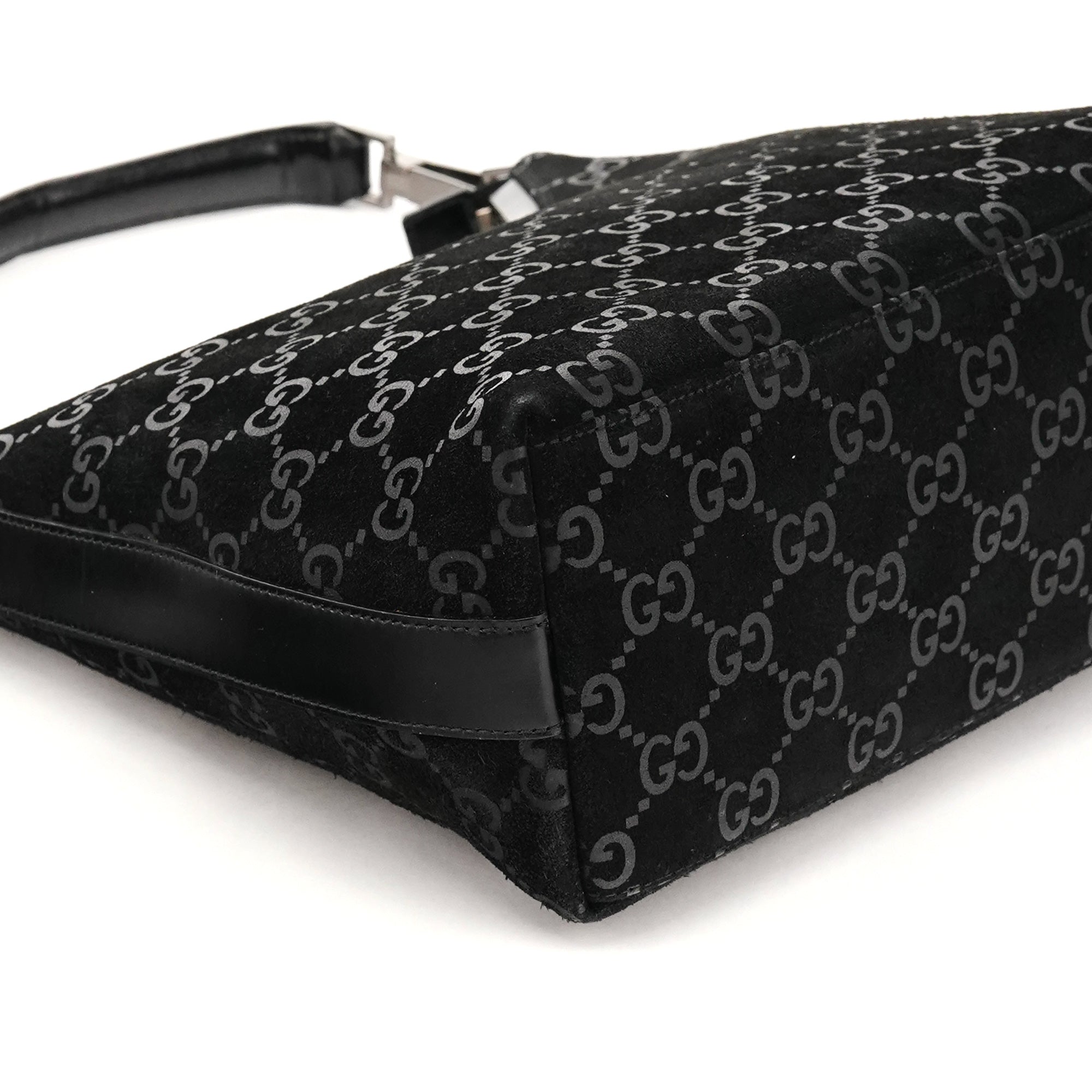 Gucci 1997 Black GG Suede Hobo Shoulder Bag
