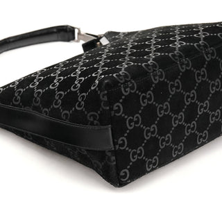 Gucci 1997 Black GG Suede Hobo Shoulder Bag