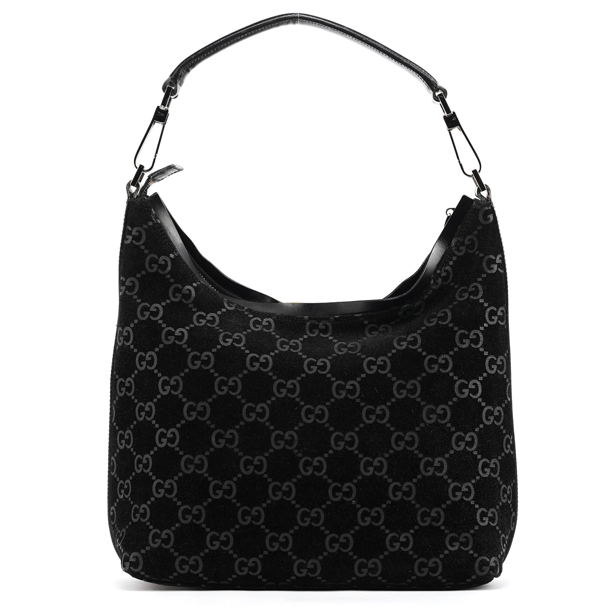 Gucci 1997 Black GG Suede Hobo Shoulder Bag