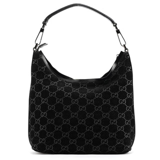 Gucci 1997 Black GG Suede Hobo Shoulder Bag