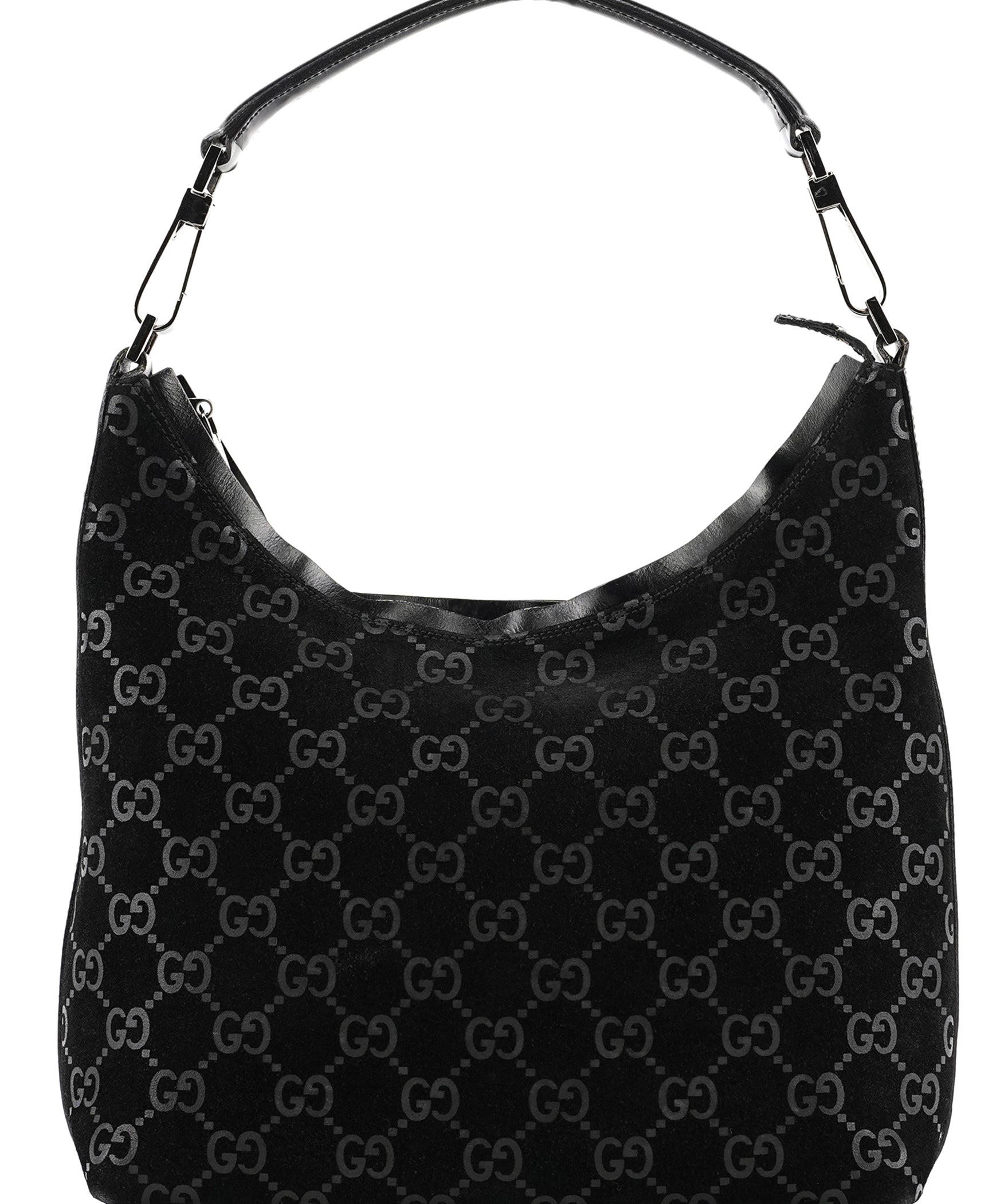Gucci 1997 Black GG Suede Hobo Shoulder Bag