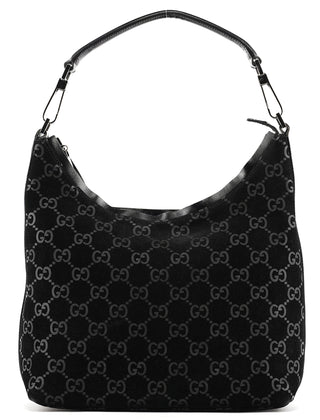 Gucci 1997 Black GG Suede Hobo Shoulder Bag