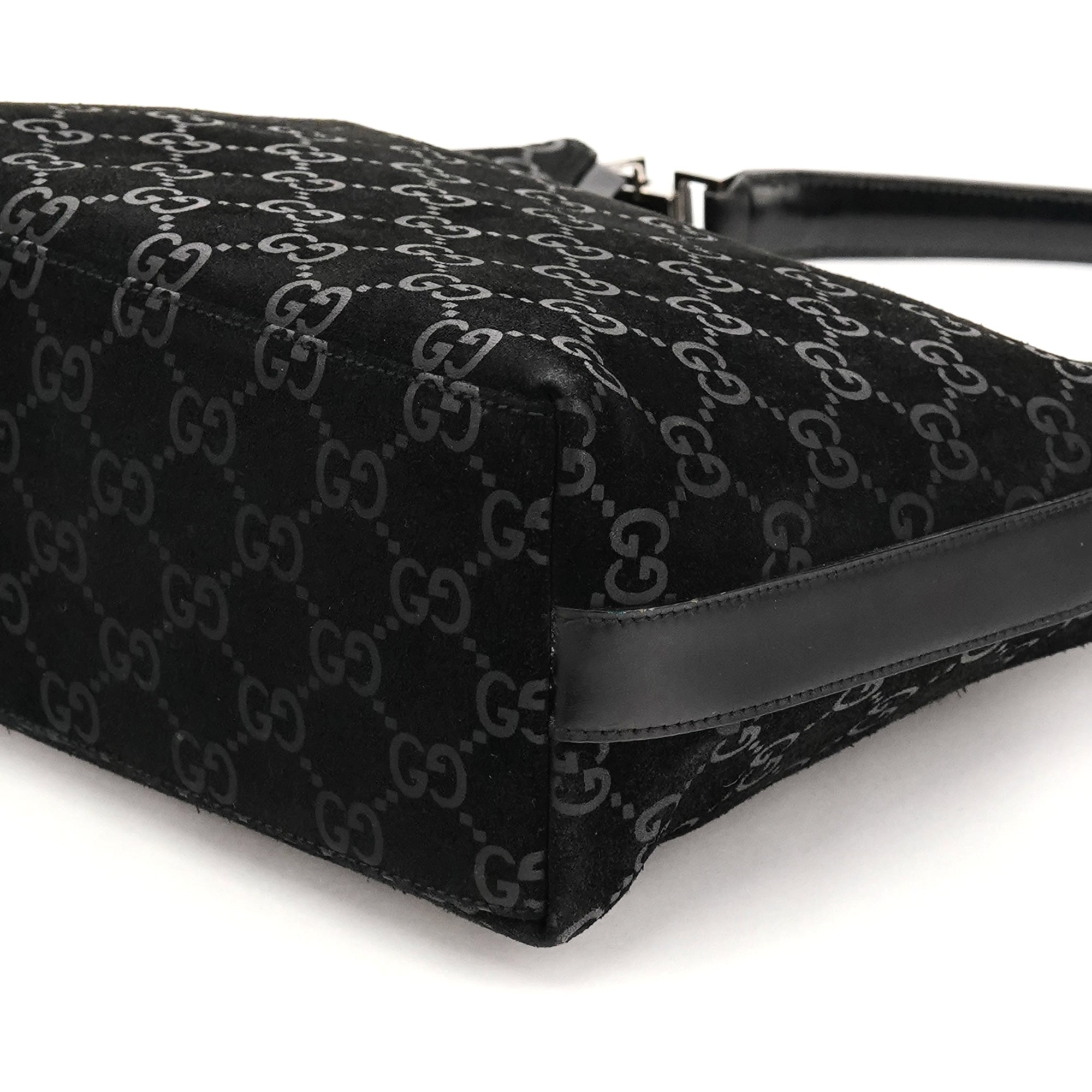 Gucci 1997 Black GG Suede Hobo Shoulder Bag