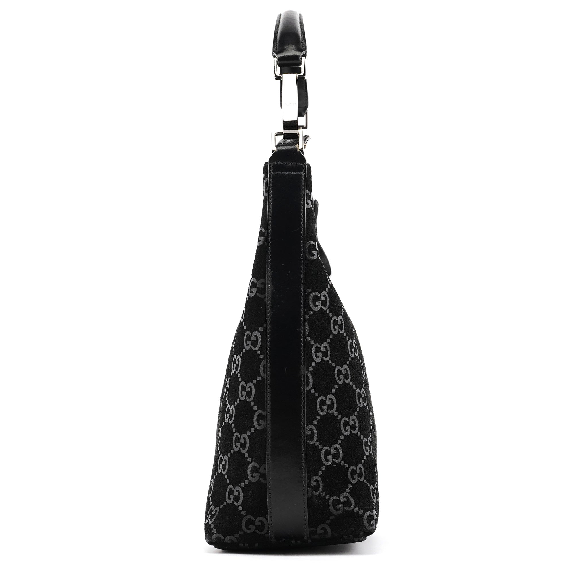 Gucci 1997 Black GG Suede Hobo Shoulder Bag