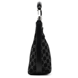 Gucci 1997 Black GG Suede Hobo Shoulder Bag