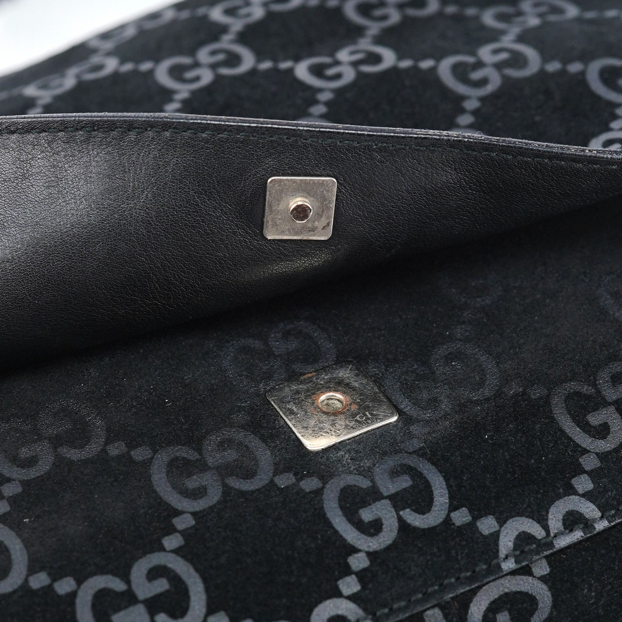 Gucci 1997 Black GG Suede Horsebit Bag