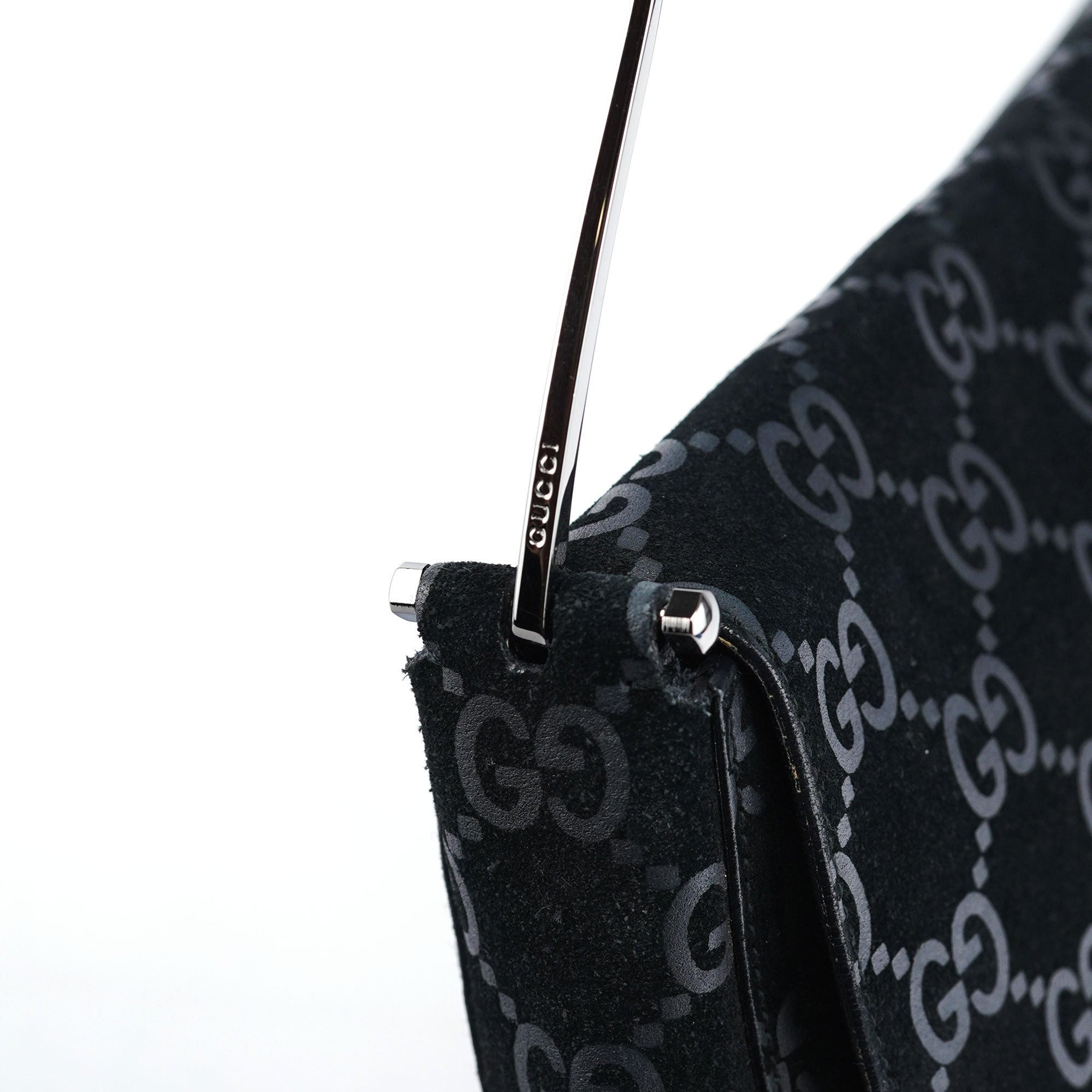Gucci 1997 Black GG Suede Horsebit Bag