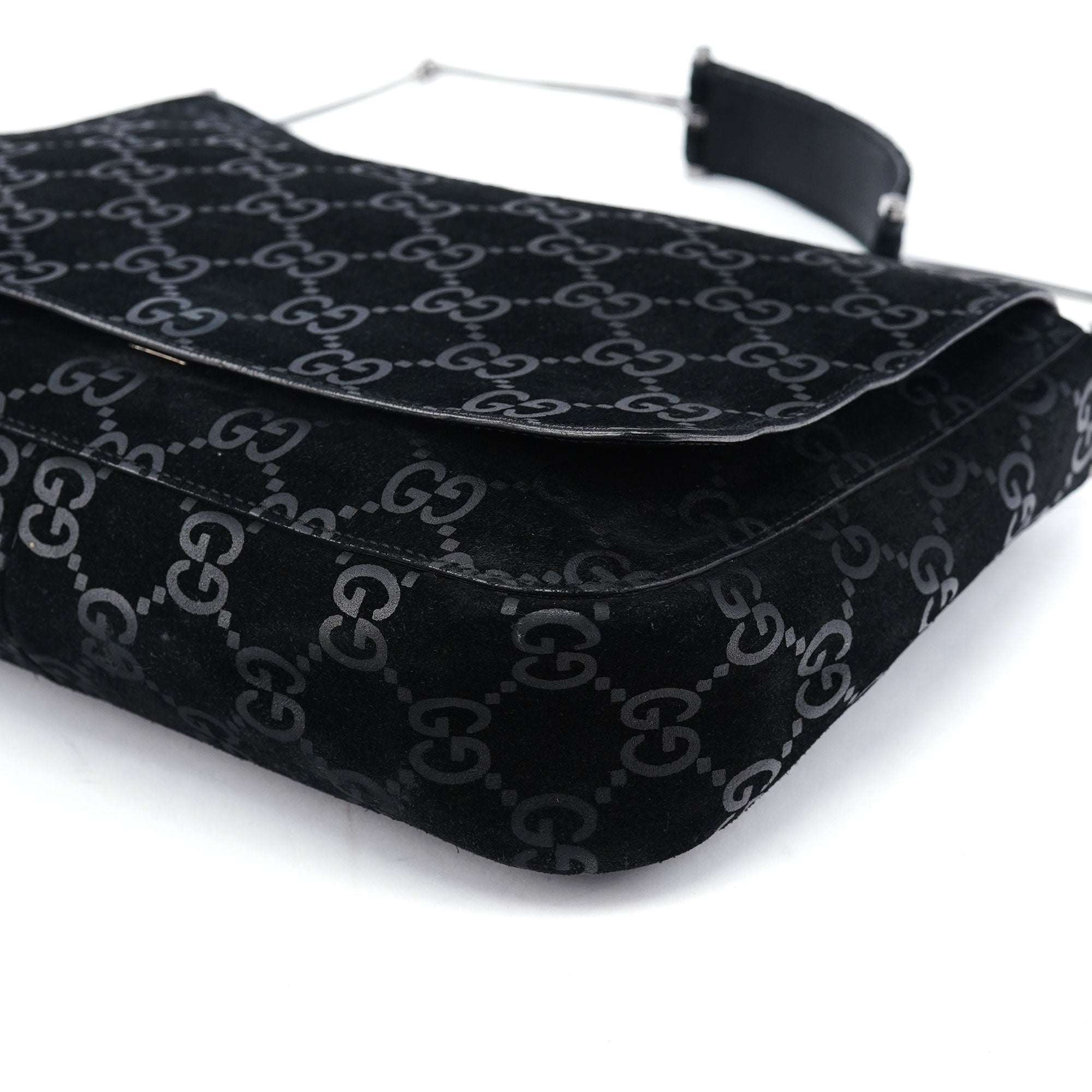 Gucci 1997 Black GG Suede Horsebit Bag