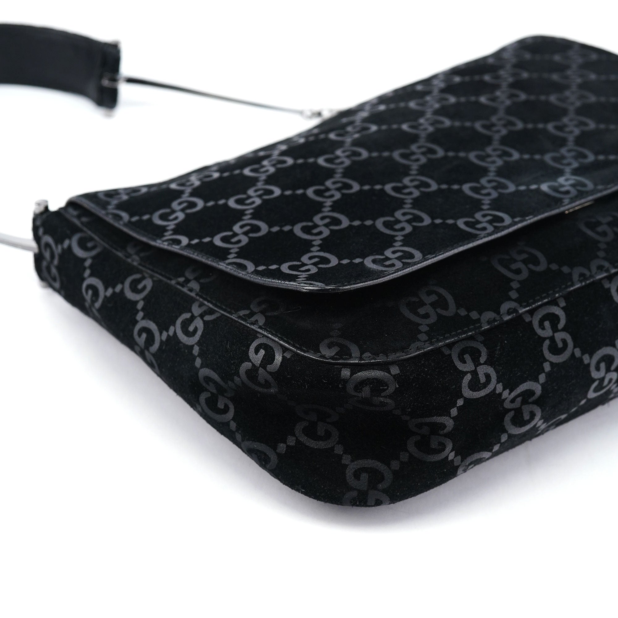 Gucci 1997 Black GG Suede Horsebit Bag