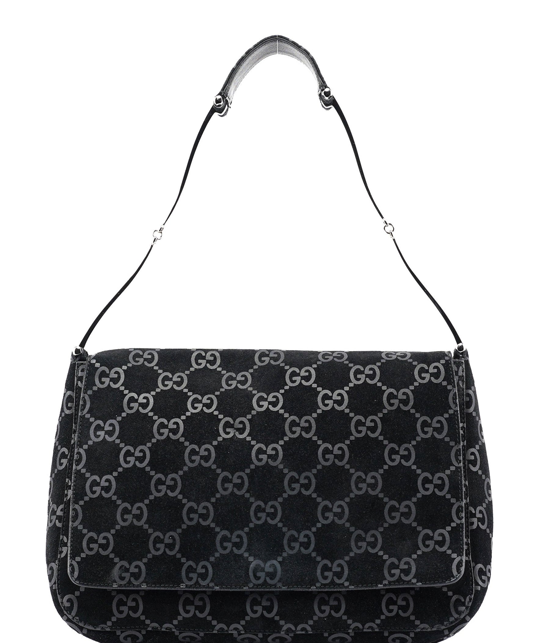 Gucci 1997 Black GG Suede Horsebit Bag