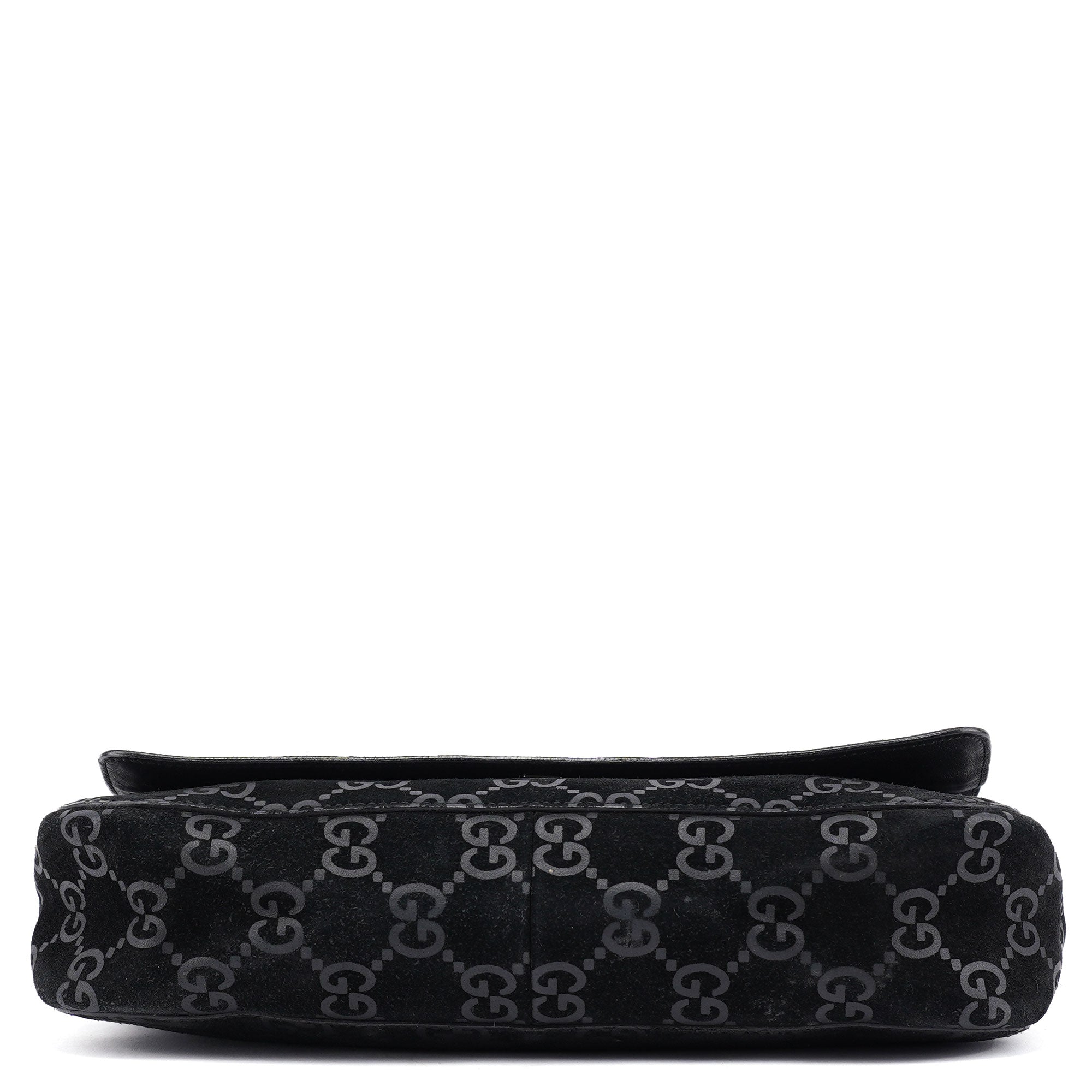 Gucci 1997 Black GG Suede Horsebit Bag