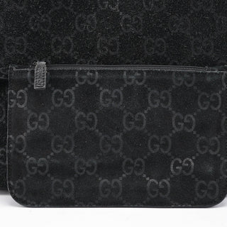 Gucci 1997 Black GG Suede Horsebit Shoulder Bag
