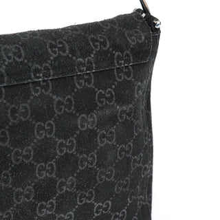 Gucci 1997 Black GG Suede Horsebit Shoulder Bag