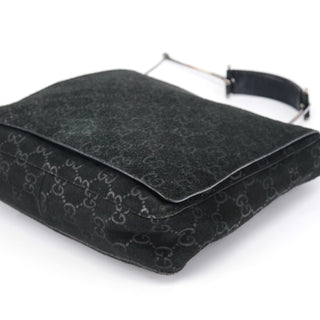 Gucci 1997 Black GG Suede Horsebit Shoulder Bag