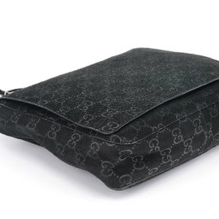 Gucci 1997 Black GG Suede Horsebit Shoulder Bag