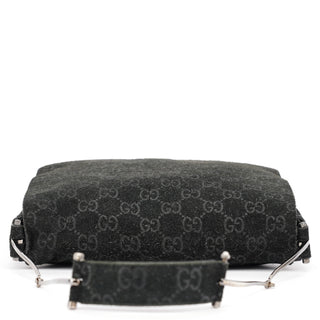Gucci 1997 Black GG Suede Horsebit Shoulder Bag