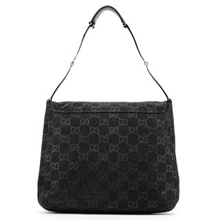 Gucci 1997 Black GG Suede Horsebit Shoulder Bag