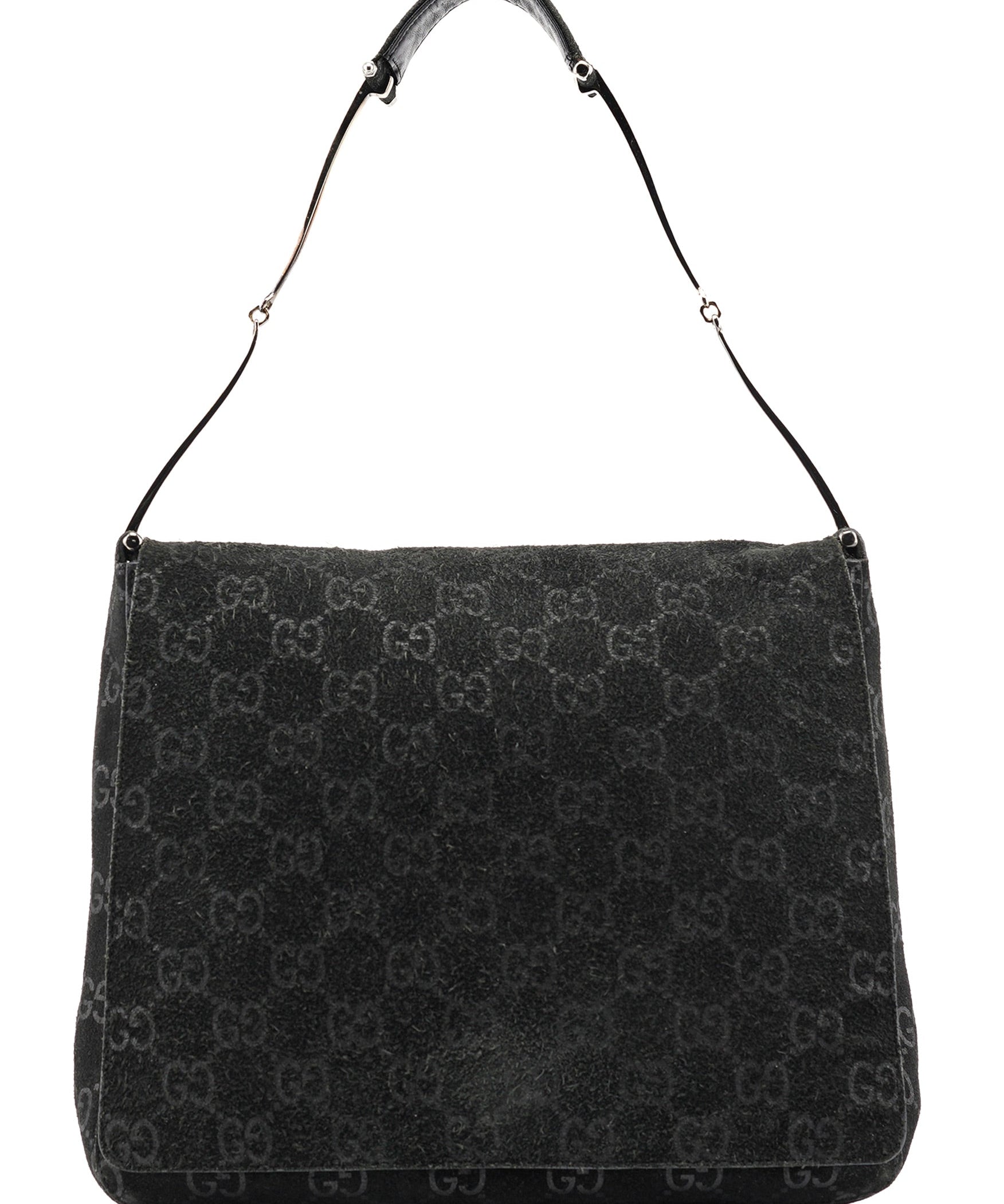 Gucci 1997 Black GG Suede Horsebit Shoulder Bag
