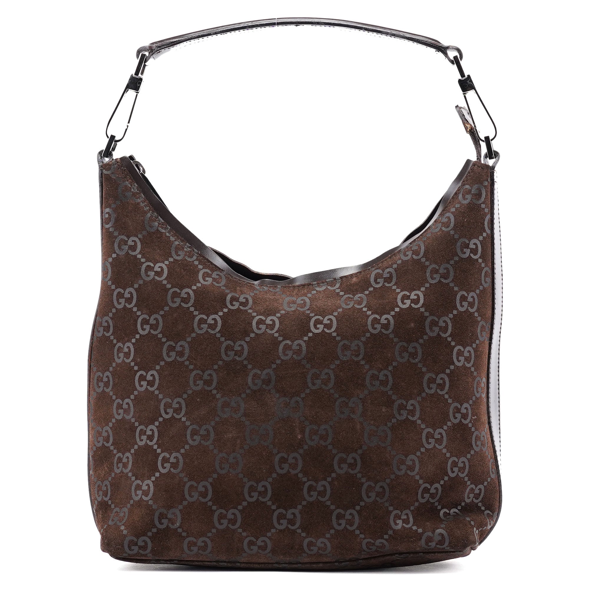 Gucci 1997 Black GG Suede Shoulder Bag