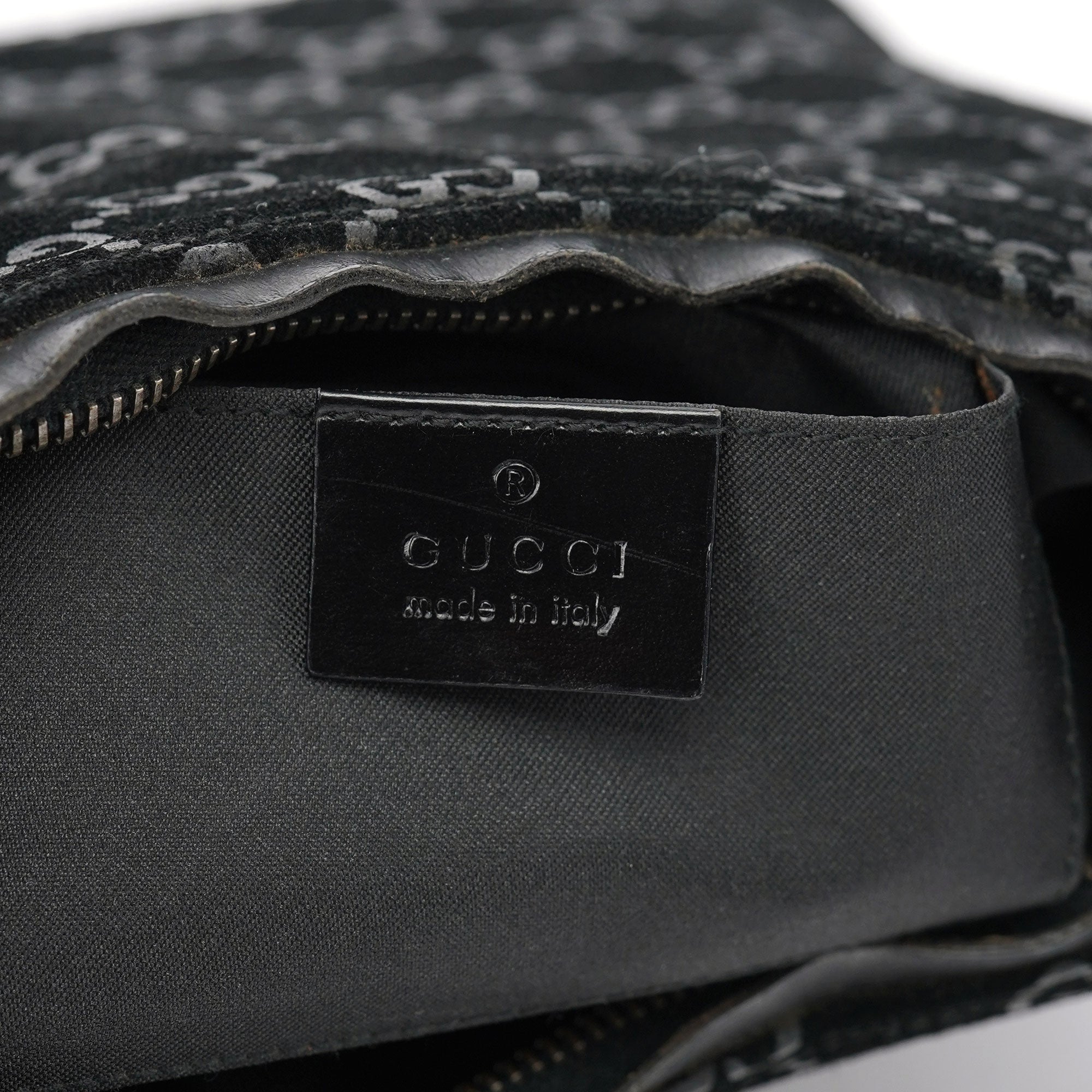 Gucci 1997 Black GG Suede Shoulder Bag