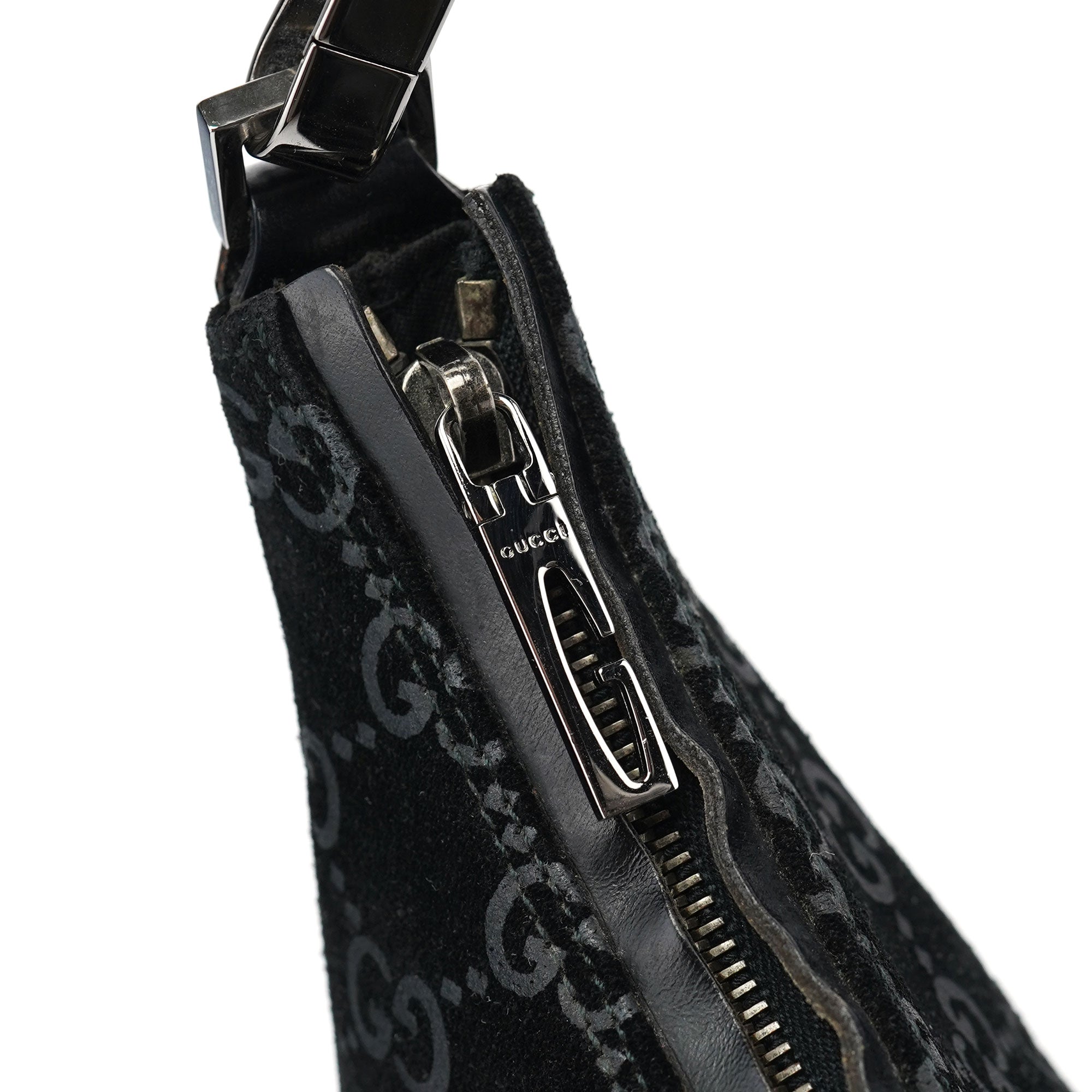 Gucci 1997 Black GG Suede Shoulder Bag