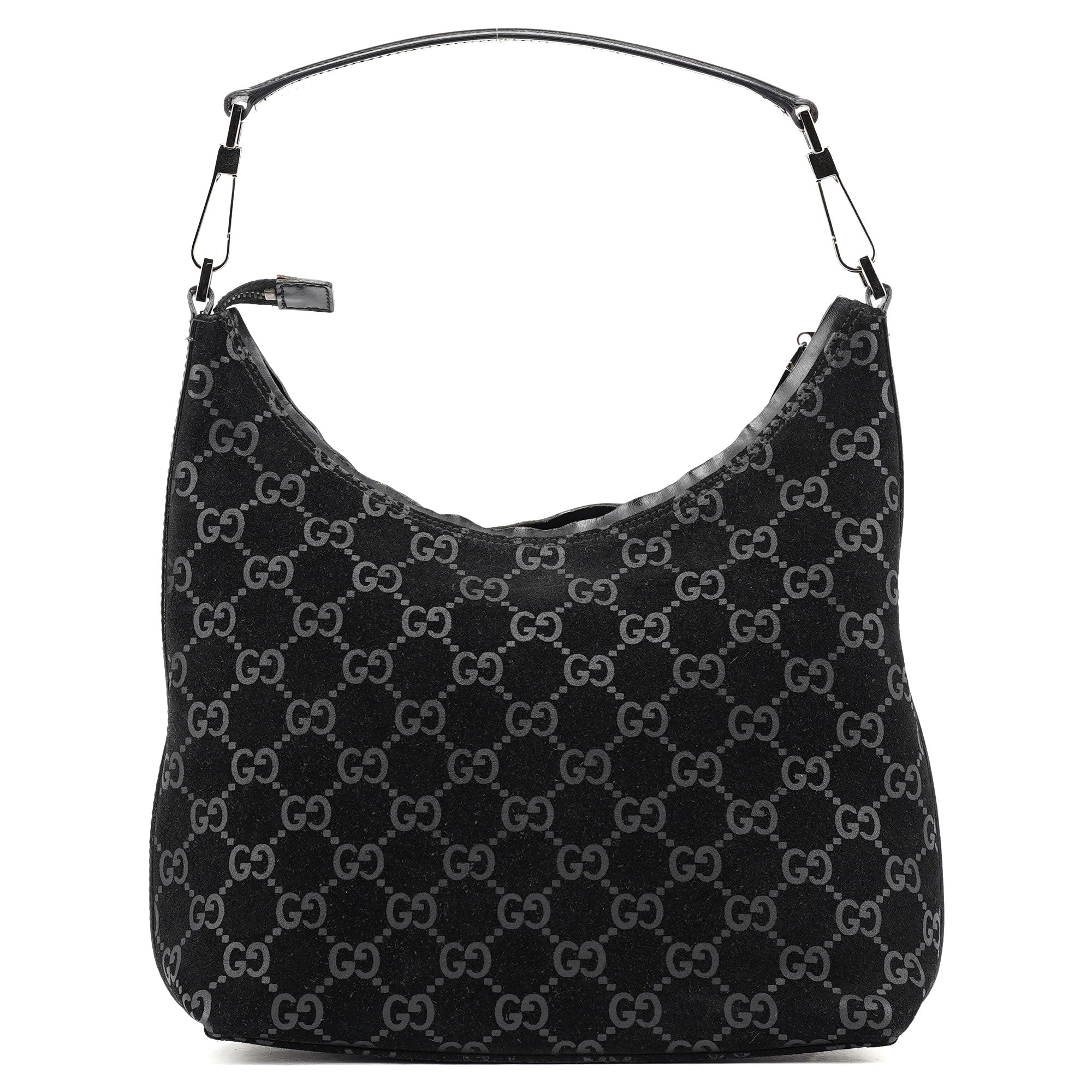 Gucci 1997 Black GG Suede Shoulder Bag