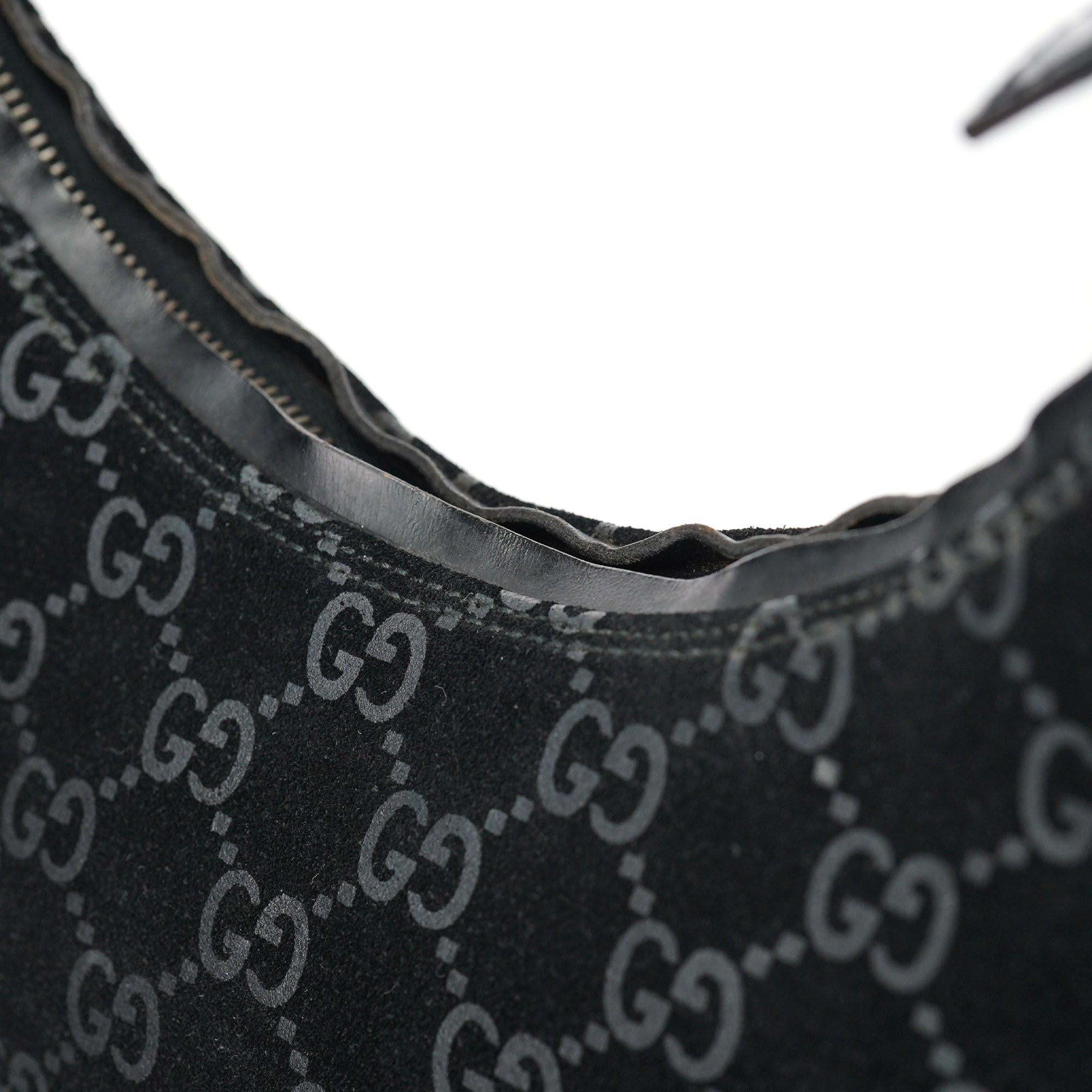 Gucci 1997 Black GG Suede Shoulder Bag