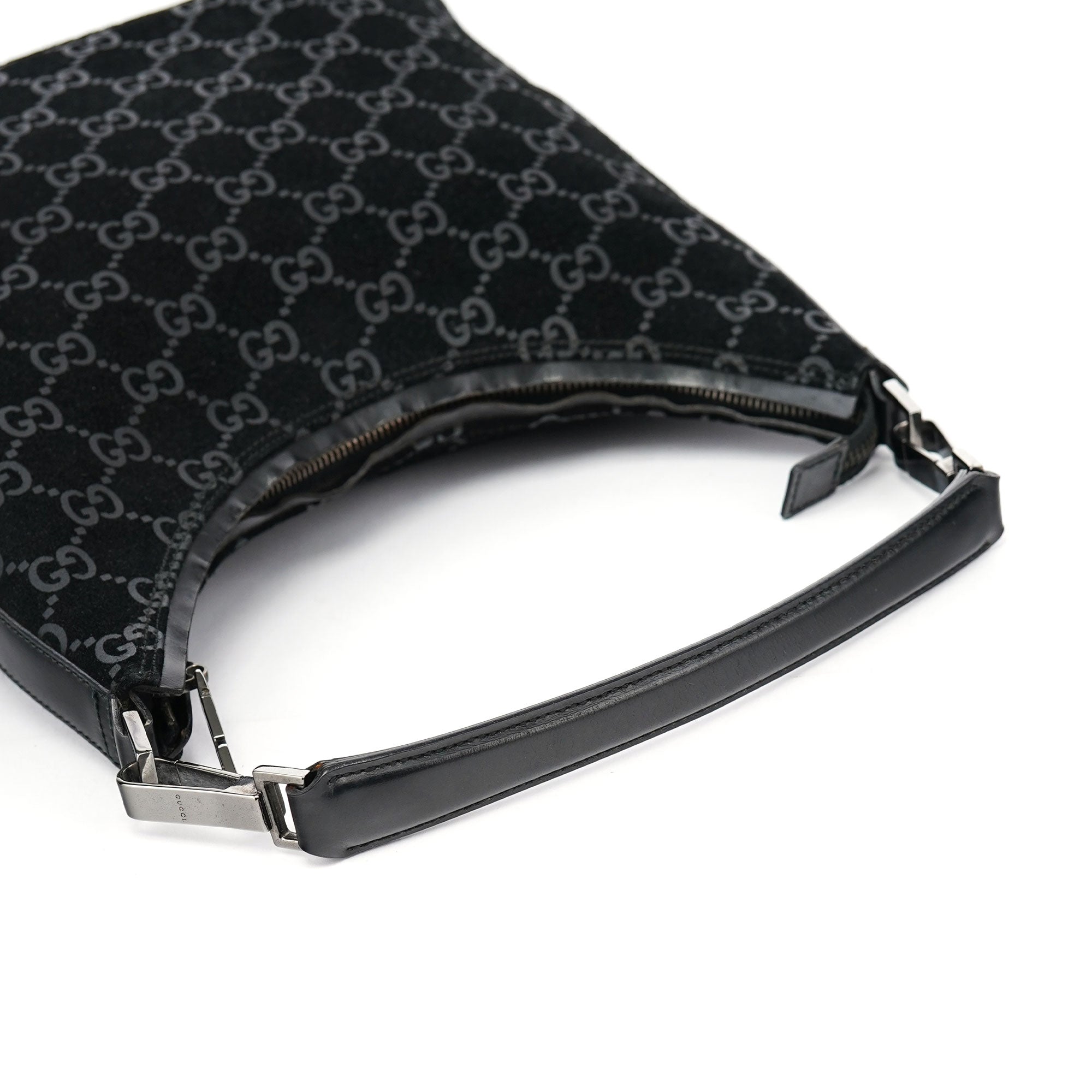 Gucci 1997 Black GG Suede Shoulder Bag