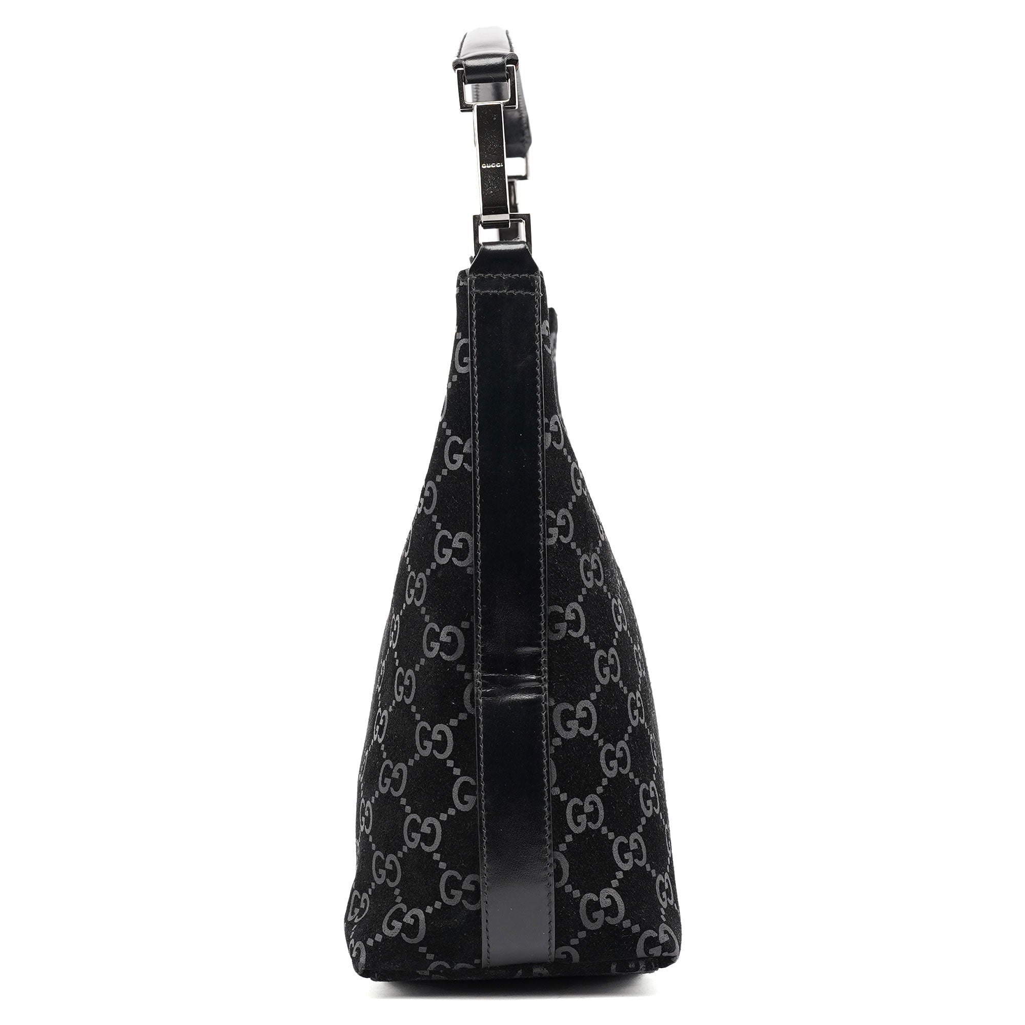 Gucci 1997 Black GG Suede Shoulder Bag