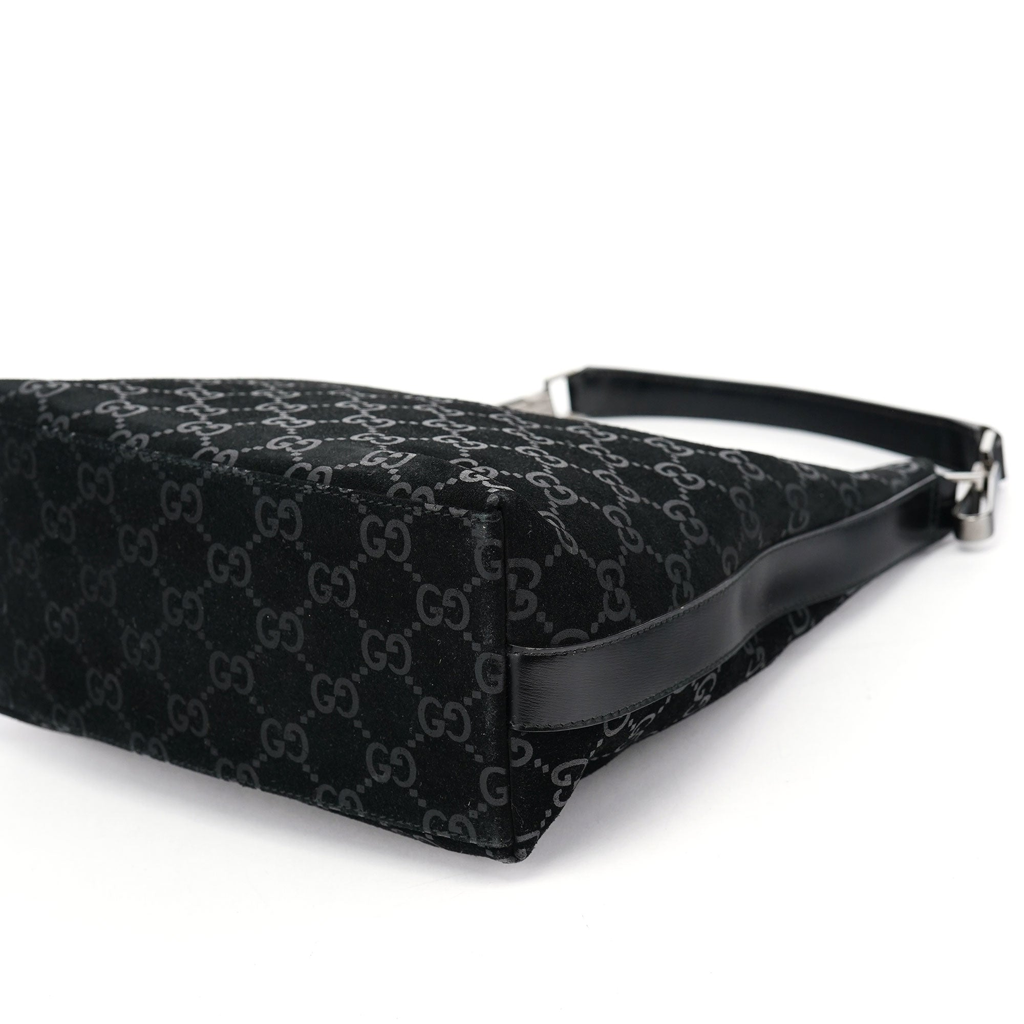 Gucci 1997 Black GG Suede Shoulder Bag
